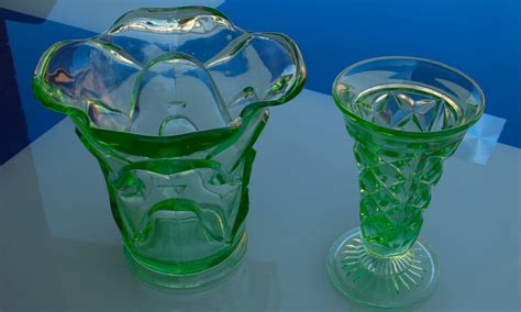Colonial Block Footed Tumbler 7. . Most rare uranium glass